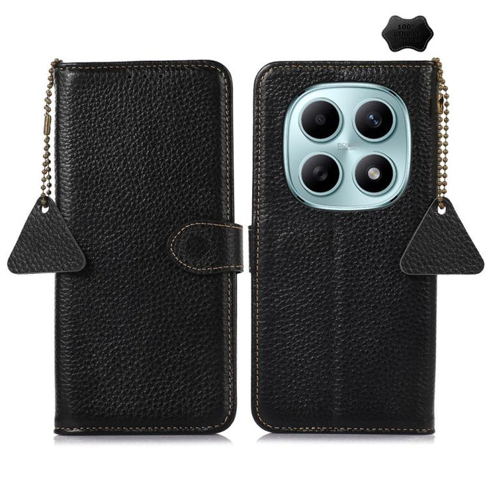 Funda para teléfono de cuero genuino con textura de lichi y RFID, For Redmi A7 Pro 171mm/Poco C85x 5G, For Redmi Turbo 5 Max / Poco X8 Pro Max, For Redmi Turbo 5 5G / Poco X8 Pro 5G, For Redmi Note 15 5G Global 164mm, For Redmi K90 Pro Max/Poco F8 Ultr...