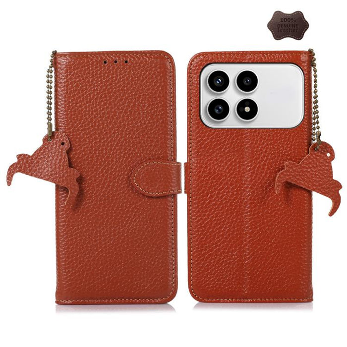 Funda para teléfono de cuero genuino con textura de lichi y RFID, For Redmi A7 Pro 171mm/Poco C85x 5G, For Redmi Turbo 5 Max / Poco X8 Pro Max, For Redmi Turbo 5 5G / Poco X8 Pro 5G, For Redmi Note 15 5G Global 164mm, For Redmi K90 Pro Max/Poco F8 Ultr...