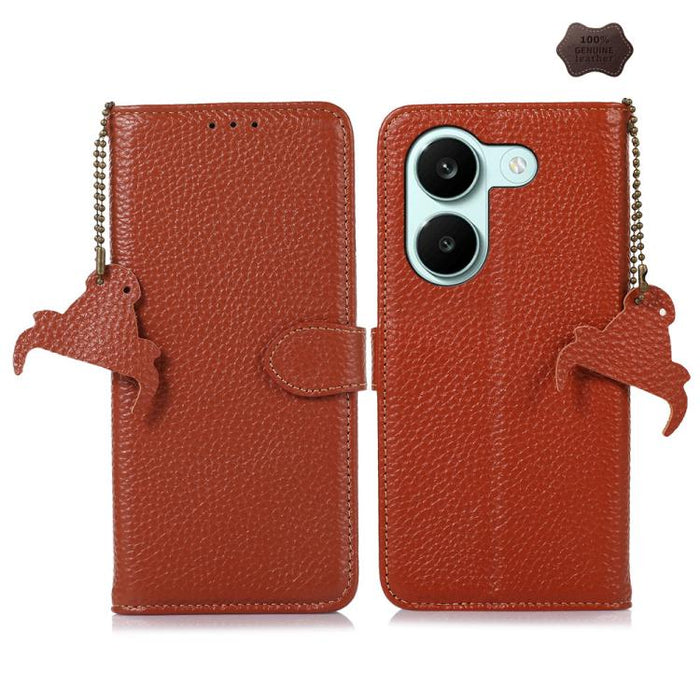 Funda para teléfono de cuero genuino con textura de lichi y RFID, For Redmi A7 Pro 171mm/Poco C85x 5G, For Redmi Turbo 5 Max / Poco X8 Pro Max, For Redmi Turbo 5 5G / Poco X8 Pro 5G, For Redmi Note 15 5G Global 164mm, For Redmi K90 Pro Max/Poco F8 Ultr...