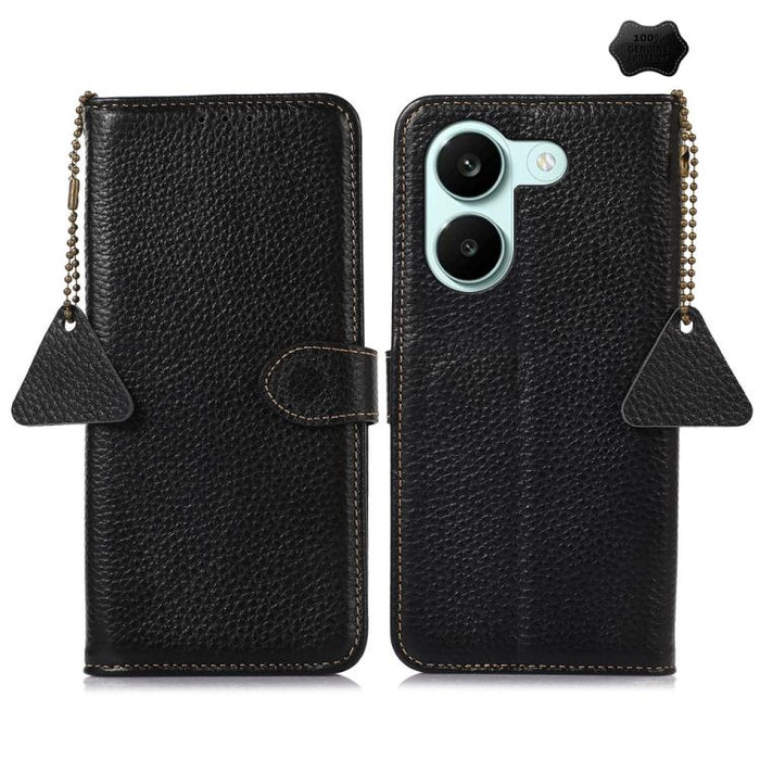 Funda para teléfono de cuero genuino con textura de lichi y RFID, For Redmi A7 Pro 171mm/Poco C85x 5G, For Redmi Turbo 5 Max / Poco X8 Pro Max, For Redmi Turbo 5 5G / Poco X8 Pro 5G, For Redmi Note 15 5G Global 164mm, For Redmi K90 Pro Max/Poco F8 Ultr...