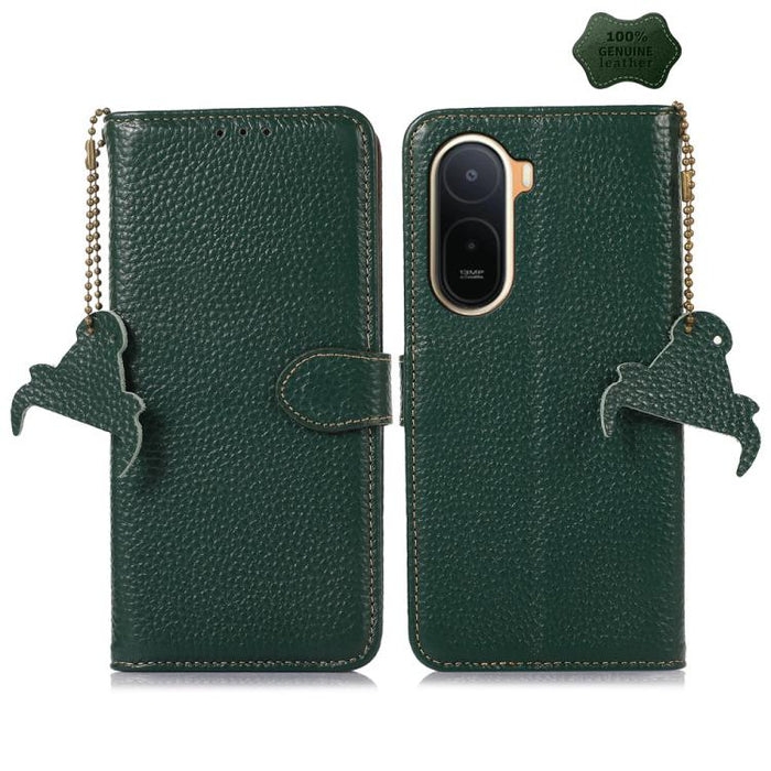 Funda para teléfono de cuero genuino con textura de lichi y RFID, For Redmi A7 Pro 171mm/Poco C85x 5G, For Redmi Turbo 5 Max / Poco X8 Pro Max, For Redmi Turbo 5 5G / Poco X8 Pro 5G, For Redmi Note 15 5G Global 164mm, For Redmi K90 Pro Max/Poco F8 Ultr...