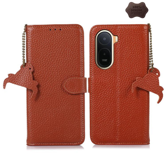 Funda para teléfono de cuero genuino con textura de lichi y RFID, For Redmi A7 Pro 171mm/Poco C85x 5G, For Redmi Turbo 5 Max / Poco X8 Pro Max, For Redmi Turbo 5 5G / Poco X8 Pro 5G, For Redmi Note 15 5G Global 164mm, For Redmi K90 Pro Max/Poco F8 Ultr...