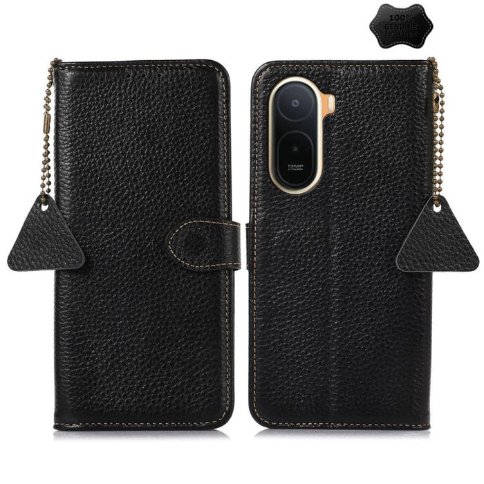 Funda para teléfono de cuero genuino con textura de lichi y RFID, For Redmi A7 Pro 171mm/Poco C85x 5G, For Redmi Turbo 5 Max / Poco X8 Pro Max, For Redmi Turbo 5 5G / Poco X8 Pro 5G, For Redmi Note 15 5G Global 164mm, For Redmi K90 Pro Max/Poco F8 Ultr...