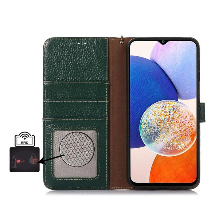 Funda para teléfono de cuero genuino con textura de lichi y RFID, For Redmi A7 Pro 171mm/Poco C85x 5G, For Redmi Turbo 5 Max / Poco X8 Pro Max, For Redmi Turbo 5 5G / Poco X8 Pro 5G, For Redmi Note 15 5G Global 164mm, For Redmi K90 Pro Max/Poco F8 Ultr...