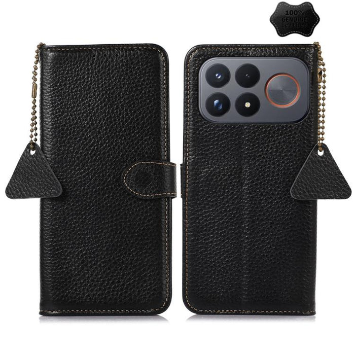 Funda para teléfono de cuero genuino con textura de lichi y RFID, For Redmi A7 Pro 171mm/Poco C85x 5G, For Redmi Turbo 5 Max / Poco X8 Pro Max, For Redmi Turbo 5 5G / Poco X8 Pro 5G, For Redmi Note 15 5G Global 164mm, For Redmi K90 Pro Max/Poco F8 Ultr...