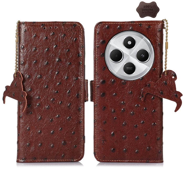 Funda para teléfono RFID de piel auténtica con estampado de avestruz, For Redmi A7 Pro 171mm/Poco C85x 5G, For Redmi Turbo 5 Max / Poco X8 Pro Max, For Redmi Turbo 5 5G / Poco X8 Pro 5G, For Redmi Note 15 5G Global 164mm                                ...