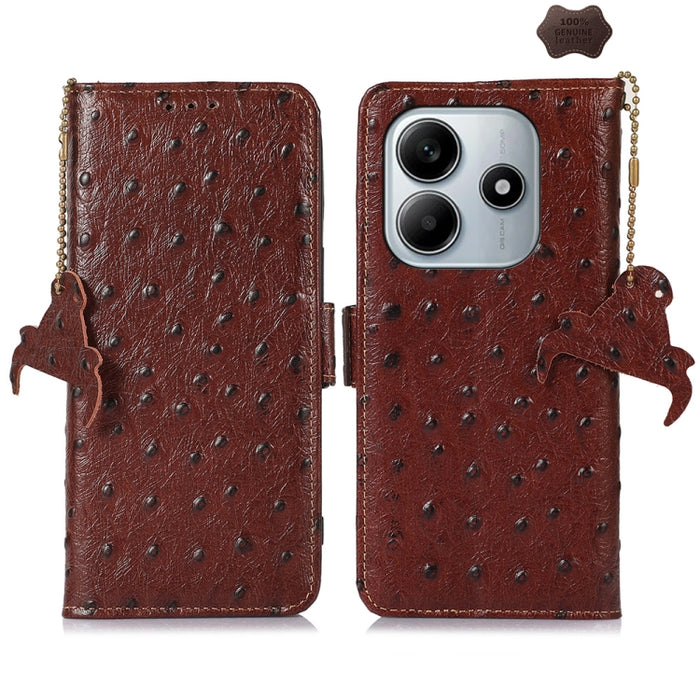 Funda para teléfono RFID de piel auténtica con estampado de avestruz, For Redmi A7 Pro 171mm/Poco C85x 5G, For Redmi Turbo 5 Max / Poco X8 Pro Max, For Redmi Turbo 5 5G / Poco X8 Pro 5G, For Redmi Note 15 5G Global 164mm                                ...
