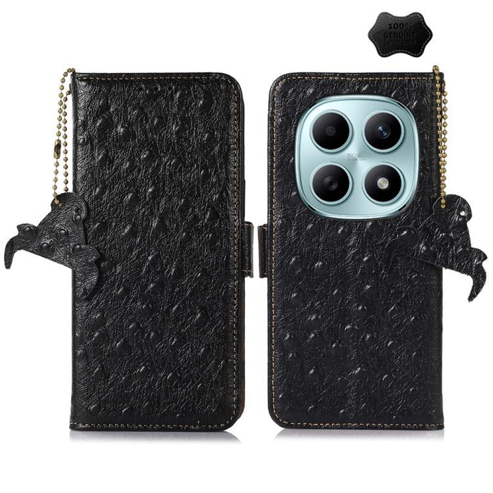 Funda para teléfono RFID de piel auténtica con estampado de avestruz, For Redmi A7 Pro 171mm/Poco C85x 5G, For Redmi Turbo 5 Max / Poco X8 Pro Max, For Redmi Turbo 5 5G / Poco X8 Pro 5G, For Redmi Note 15 5G Global 164mm                                ...