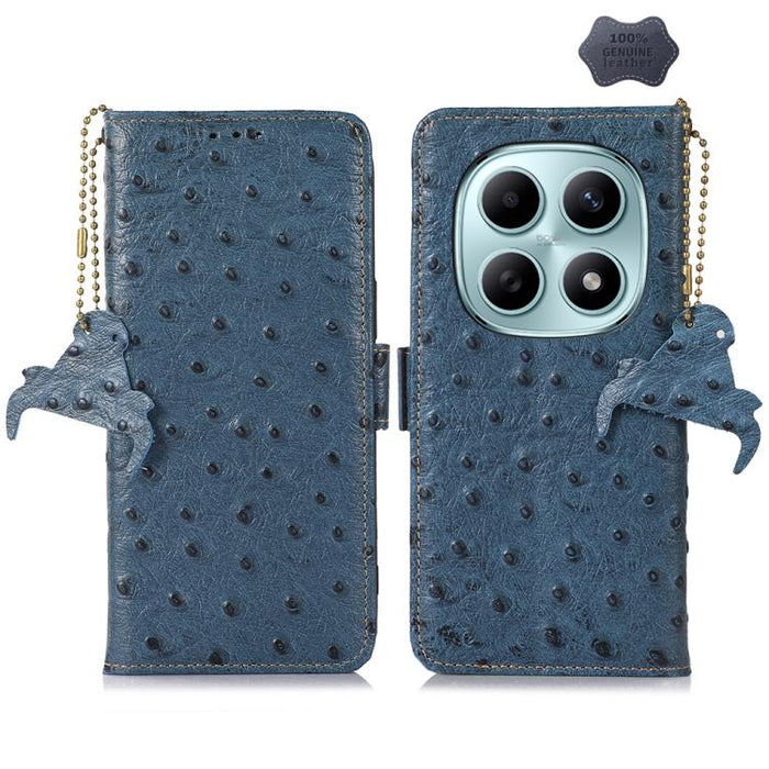 Funda para teléfono RFID de piel auténtica con estampado de avestruz, For Redmi A7 Pro 171mm/Poco C85x 5G, For Redmi Turbo 5 Max / Poco X8 Pro Max, For Redmi Turbo 5 5G / Poco X8 Pro 5G, For Redmi Note 15 5G Global 164mm                                ...