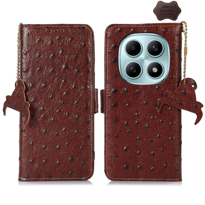 Funda para teléfono RFID de piel auténtica con estampado de avestruz, For Redmi A7 Pro 171mm/Poco C85x 5G, For Redmi Turbo 5 Max / Poco X8 Pro Max, For Redmi Turbo 5 5G / Poco X8 Pro 5G, For Redmi Note 15 5G Global 164mm                                ...