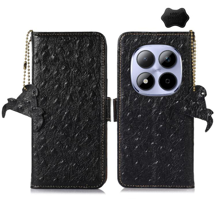 Funda para teléfono RFID de piel auténtica con estampado de avestruz, For Redmi A7 Pro 171mm/Poco C85x 5G, For Redmi Turbo 5 Max / Poco X8 Pro Max, For Redmi Turbo 5 5G / Poco X8 Pro 5G, For Redmi Note 15 5G Global 164mm                                ...