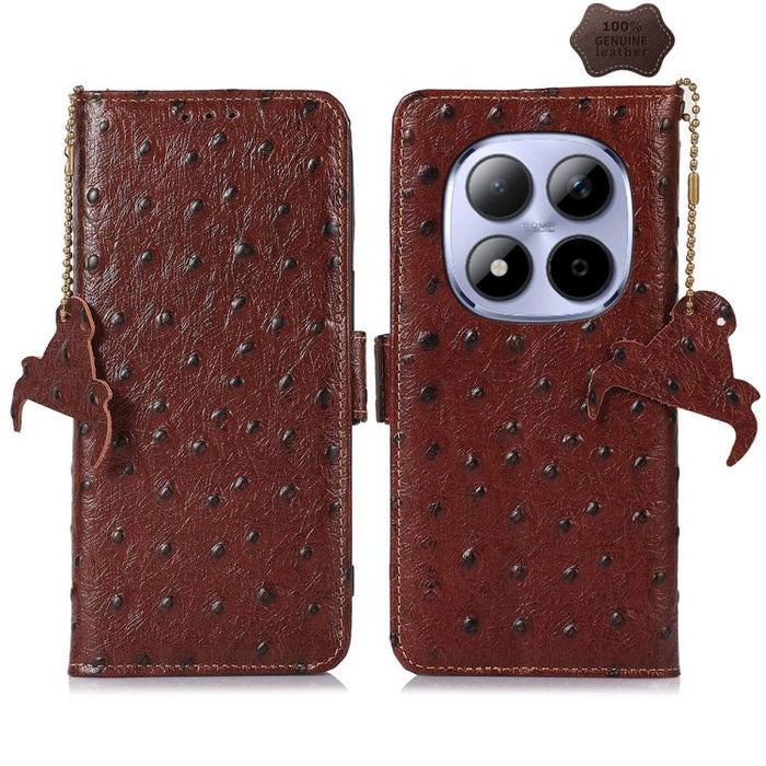 Funda para teléfono RFID de piel auténtica con estampado de avestruz, For Redmi A7 Pro 171mm/Poco C85x 5G, For Redmi Turbo 5 Max / Poco X8 Pro Max, For Redmi Turbo 5 5G / Poco X8 Pro 5G, For Redmi Note 15 5G Global 164mm                                ...
