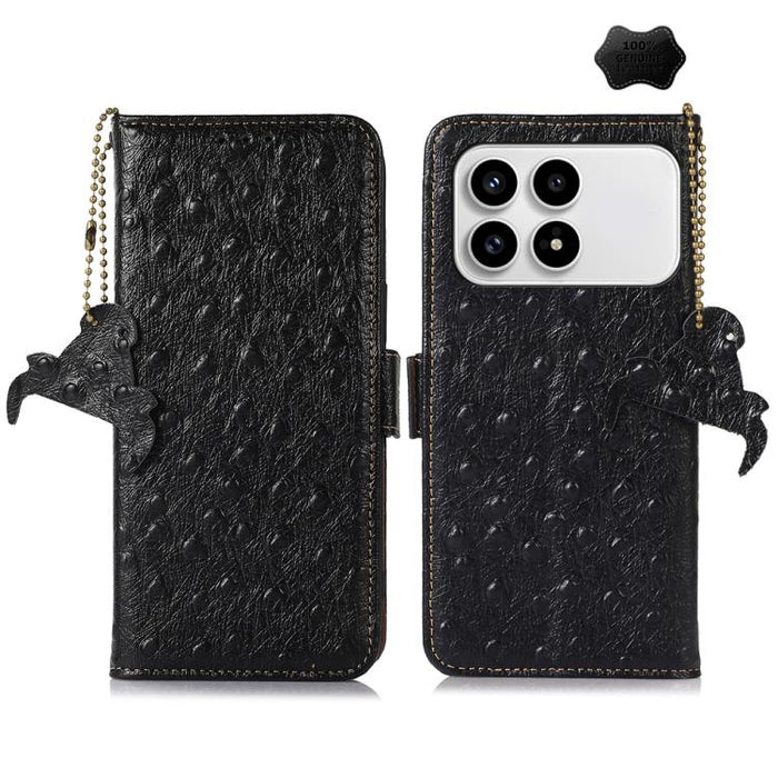 Funda para teléfono RFID de piel auténtica con estampado de avestruz, For Redmi A7 Pro 171mm/Poco C85x 5G, For Redmi Turbo 5 Max / Poco X8 Pro Max, For Redmi Turbo 5 5G / Poco X8 Pro 5G, For Redmi Note 15 5G Global 164mm                                ...