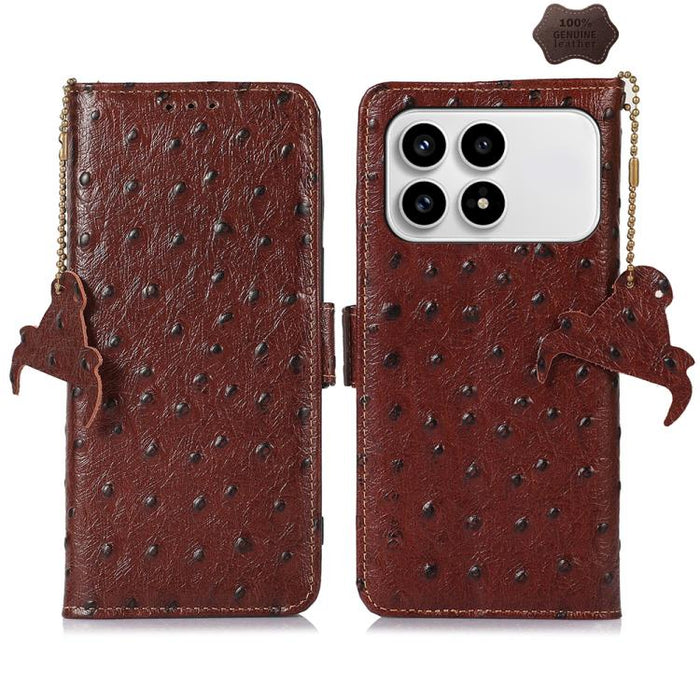 Funda para teléfono RFID de piel auténtica con estampado de avestruz, For Redmi A7 Pro 171mm/Poco C85x 5G, For Redmi Turbo 5 Max / Poco X8 Pro Max, For Redmi Turbo 5 5G / Poco X8 Pro 5G, For Redmi Note 15 5G Global 164mm                                ...