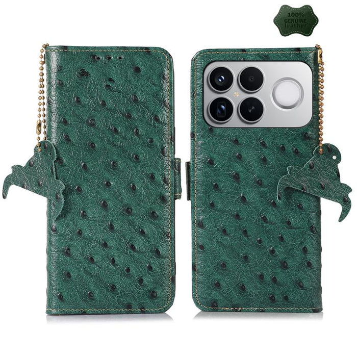 Funda para teléfono RFID de piel auténtica con estampado de avestruz, For Redmi A7 Pro 171mm/Poco C85x 5G, For Redmi Turbo 5 Max / Poco X8 Pro Max, For Redmi Turbo 5 5G / Poco X8 Pro 5G, For Redmi Note 15 5G Global 164mm                                ...