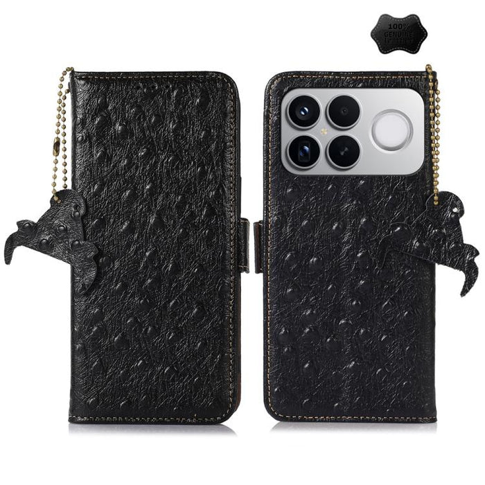 Funda para teléfono RFID de piel auténtica con estampado de avestruz, For Redmi A7 Pro 171mm/Poco C85x 5G, For Redmi Turbo 5 Max / Poco X8 Pro Max, For Redmi Turbo 5 5G / Poco X8 Pro 5G, For Redmi Note 15 5G Global 164mm                                ...