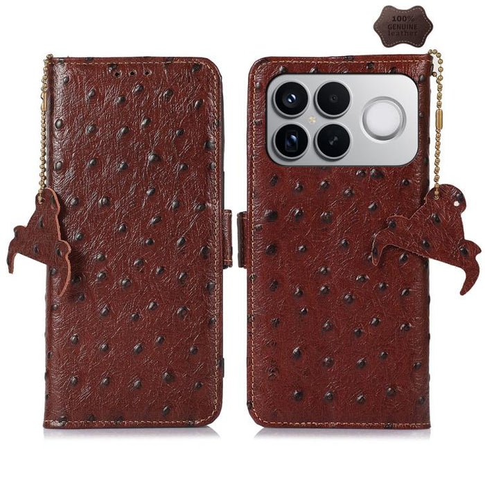 Funda para teléfono RFID de piel auténtica con estampado de avestruz, For Redmi A7 Pro 171mm/Poco C85x 5G, For Redmi Turbo 5 Max / Poco X8 Pro Max, For Redmi Turbo 5 5G / Poco X8 Pro 5G, For Redmi Note 15 5G Global 164mm                                ...