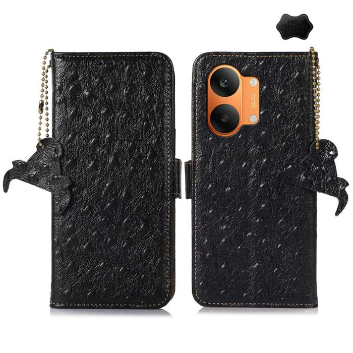 Funda para teléfono RFID de piel auténtica con estampado de avestruz, For Redmi A7 Pro 171mm/Poco C85x 5G, For Redmi Turbo 5 Max / Poco X8 Pro Max, For Redmi Turbo 5 5G / Poco X8 Pro 5G, For Redmi Note 15 5G Global 164mm                                ...