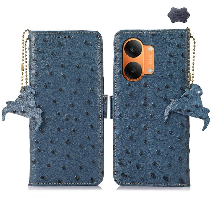 Funda para teléfono RFID de piel auténtica con estampado de avestruz, For Redmi A7 Pro 171mm/Poco C85x 5G, For Redmi Turbo 5 Max / Poco X8 Pro Max, For Redmi Turbo 5 5G / Poco X8 Pro 5G, For Redmi Note 15 5G Global 164mm                                ...