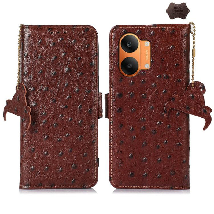 Funda para teléfono RFID de piel auténtica con estampado de avestruz, For Redmi A7 Pro 171mm/Poco C85x 5G, For Redmi Turbo 5 Max / Poco X8 Pro Max, For Redmi Turbo 5 5G / Poco X8 Pro 5G, For Redmi Note 15 5G Global 164mm                                ...