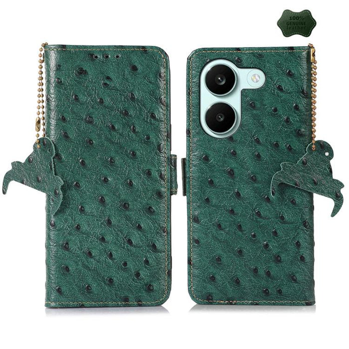 Funda para teléfono RFID de piel auténtica con estampado de avestruz, For Redmi A7 Pro 171mm/Poco C85x 5G, For Redmi Turbo 5 Max / Poco X8 Pro Max, For Redmi Turbo 5 5G / Poco X8 Pro 5G, For Redmi Note 15 5G Global 164mm                                ...