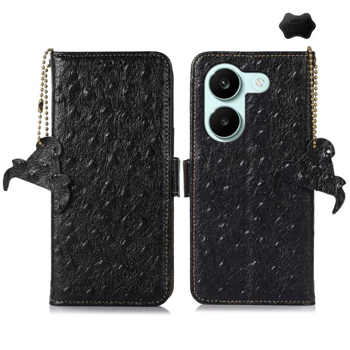 Funda para teléfono RFID de piel auténtica con estampado de avestruz, For Redmi A7 Pro 171mm/Poco C85x 5G, For Redmi Turbo 5 Max / Poco X8 Pro Max, For Redmi Turbo 5 5G / Poco X8 Pro 5G, For Redmi Note 15 5G Global 164mm                                ...