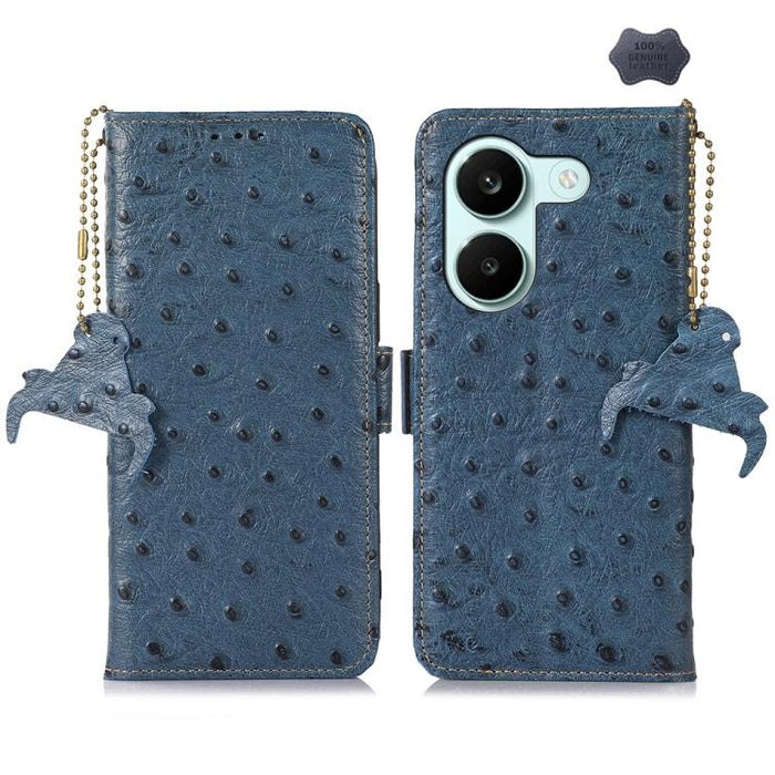Funda para teléfono RFID de piel auténtica con estampado de avestruz, For Redmi A7 Pro 171mm/Poco C85x 5G, For Redmi Turbo 5 Max / Poco X8 Pro Max, For Redmi Turbo 5 5G / Poco X8 Pro 5G, For Redmi Note 15 5G Global 164mm                                ...