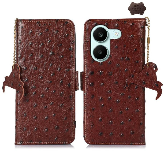 Funda para teléfono RFID de piel auténtica con estampado de avestruz, For Redmi A7 Pro 171mm/Poco C85x 5G, For Redmi Turbo 5 Max / Poco X8 Pro Max, For Redmi Turbo 5 5G / Poco X8 Pro 5G, For Redmi Note 15 5G Global 164mm                                ...