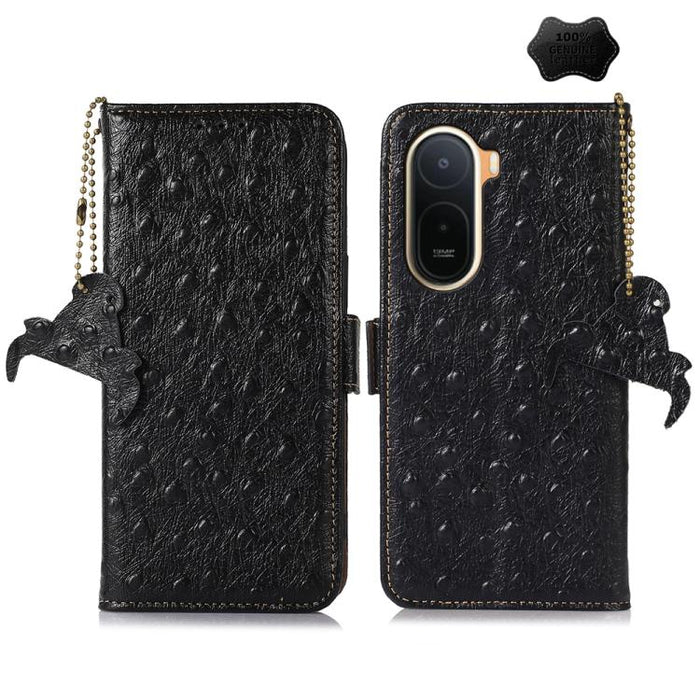 Funda para teléfono RFID de piel auténtica con estampado de avestruz, For Redmi A7 Pro 171mm/Poco C85x 5G, For Redmi Turbo 5 Max / Poco X8 Pro Max, For Redmi Turbo 5 5G / Poco X8 Pro 5G, For Redmi Note 15 5G Global 164mm                                ...