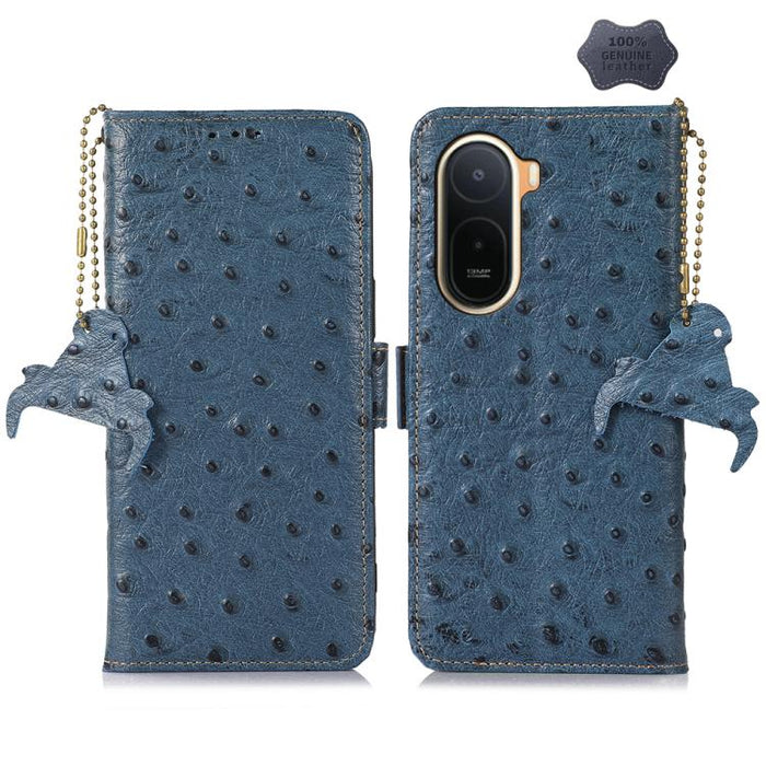 Funda para teléfono RFID de piel auténtica con estampado de avestruz, For Redmi A7 Pro 171mm/Poco C85x 5G, For Redmi Turbo 5 Max / Poco X8 Pro Max, For Redmi Turbo 5 5G / Poco X8 Pro 5G, For Redmi Note 15 5G Global 164mm                                ...