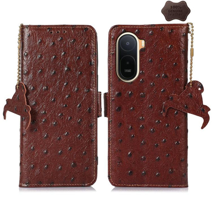 Funda para teléfono RFID de piel auténtica con estampado de avestruz, For Redmi A7 Pro 171mm/Poco C85x 5G, For Redmi Turbo 5 Max / Poco X8 Pro Max, For Redmi Turbo 5 5G / Poco X8 Pro 5G, For Redmi Note 15 5G Global 164mm                                ...