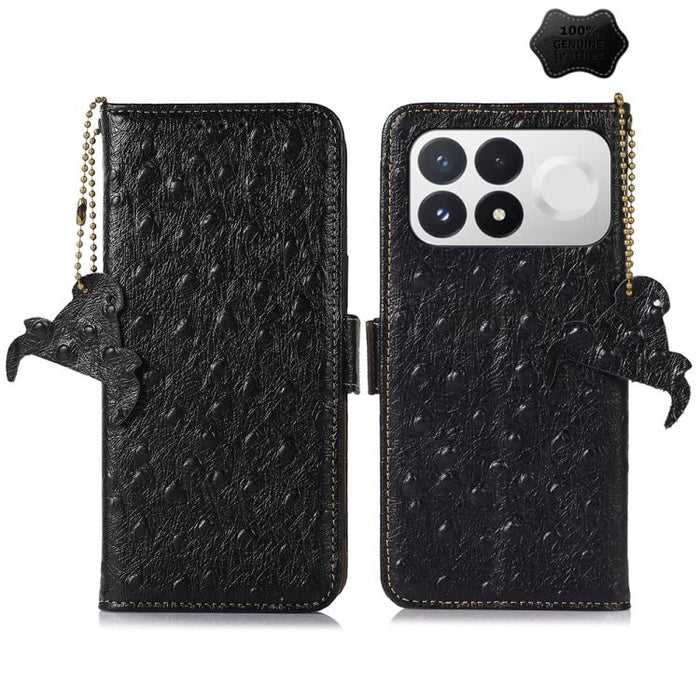 Funda para teléfono RFID de piel auténtica con estampado de avestruz, For Redmi A7 Pro 171mm/Poco C85x 5G, For Redmi Turbo 5 Max / Poco X8 Pro Max, For Redmi Turbo 5 5G / Poco X8 Pro 5G, For Redmi Note 15 5G Global 164mm                                ...