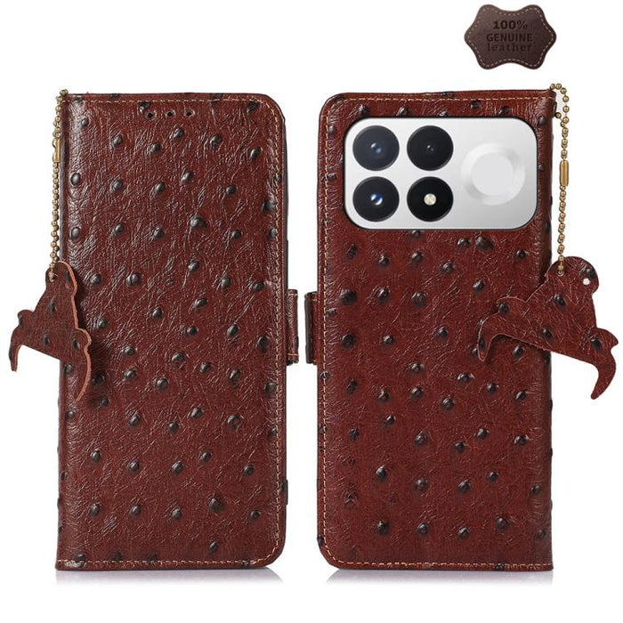 Funda para teléfono RFID de piel auténtica con estampado de avestruz, For Redmi A7 Pro 171mm/Poco C85x 5G, For Redmi Turbo 5 Max / Poco X8 Pro Max, For Redmi Turbo 5 5G / Poco X8 Pro 5G, For Redmi Note 15 5G Global 164mm                                ...