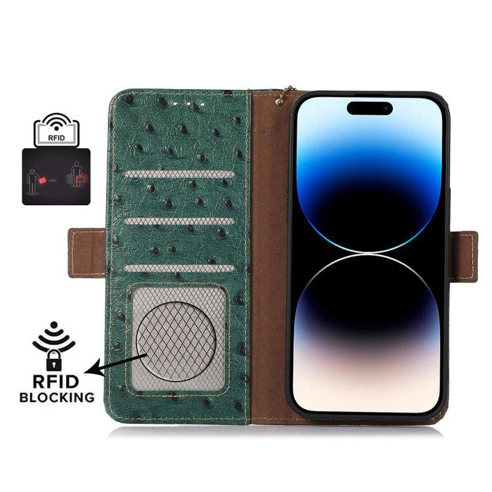 Funda para teléfono RFID de piel auténtica con estampado de avestruz, For Redmi A7 Pro 171mm/Poco C85x 5G, For Redmi Turbo 5 Max / Poco X8 Pro Max, For Redmi Turbo 5 5G / Poco X8 Pro 5G, For Redmi Note 15 5G Global 164mm                                ...