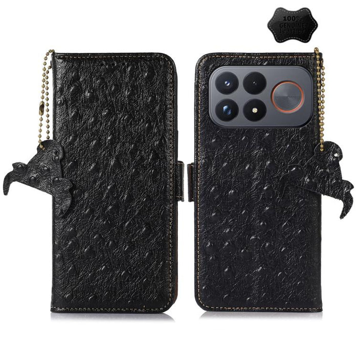 Funda para teléfono RFID de piel auténtica con estampado de avestruz, For Redmi A7 Pro 171mm/Poco C85x 5G, For Redmi Turbo 5 Max / Poco X8 Pro Max, For Redmi Turbo 5 5G / Poco X8 Pro 5G, For Redmi Note 15 5G Global 164mm                                ...