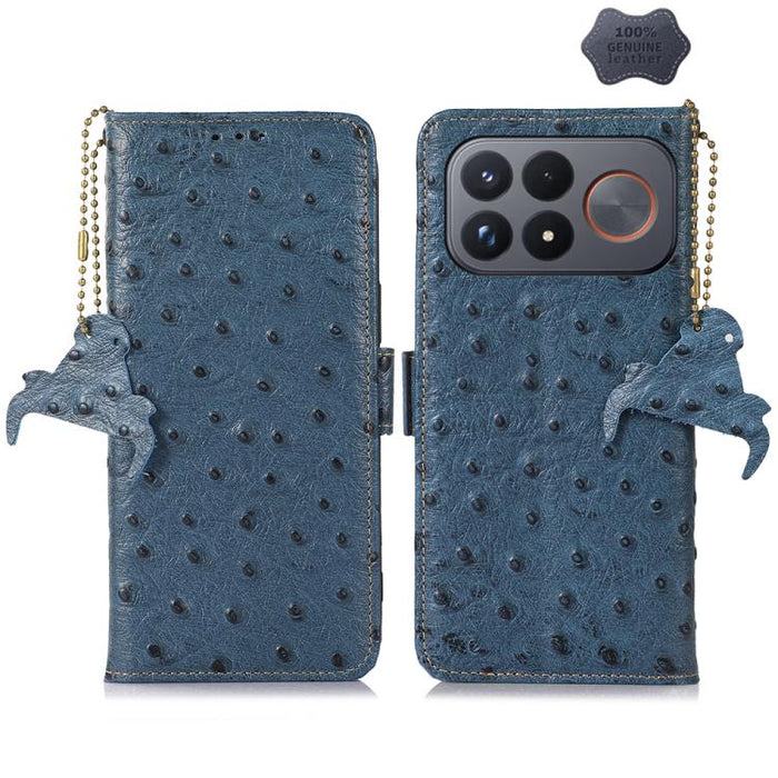 Funda para teléfono RFID de piel auténtica con estampado de avestruz, For Redmi A7 Pro 171mm/Poco C85x 5G, For Redmi Turbo 5 Max / Poco X8 Pro Max, For Redmi Turbo 5 5G / Poco X8 Pro 5G, For Redmi Note 15 5G Global 164mm                                ...