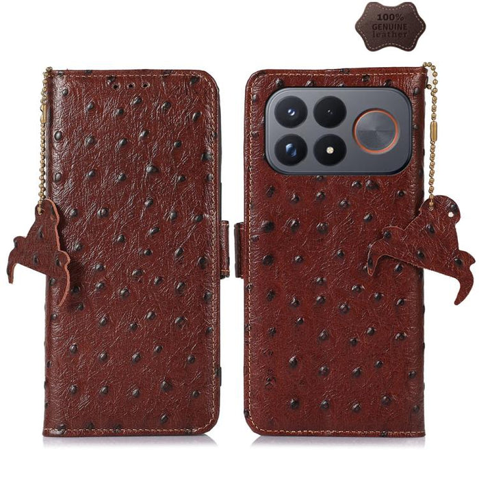 Funda para teléfono RFID de piel auténtica con estampado de avestruz, For Redmi A7 Pro 171mm/Poco C85x 5G, For Redmi Turbo 5 Max / Poco X8 Pro Max, For Redmi Turbo 5 5G / Poco X8 Pro 5G, For Redmi Note 15 5G Global 164mm                                ...