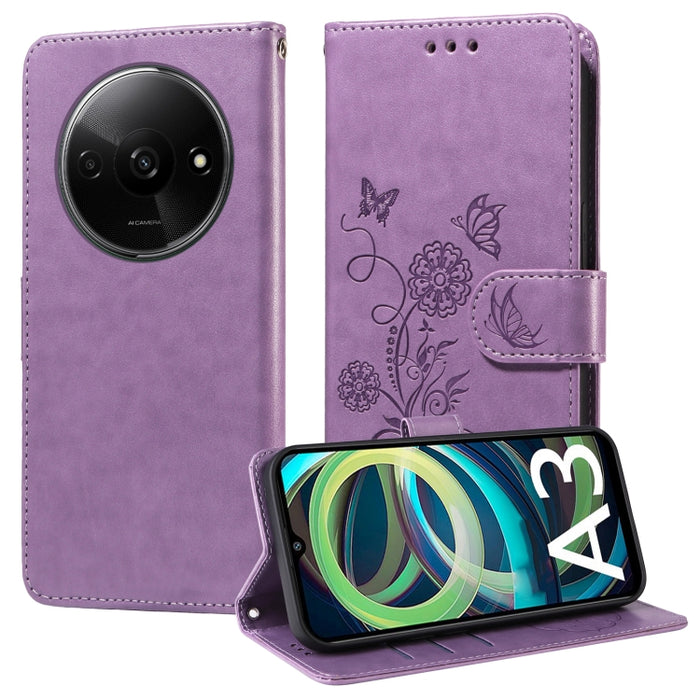 Funda de cuero para teléfono con diseño de flores de mariposa en relieve, For Xiaomi Poco C61 4G / Redmi A3 4G, For Xiaomi Poco M6 Pro 4G, For Xiaomi Poco C65 / M6 5G, For Xiaomi Poco X6 Pro / Redmi K70E, For Xiaomi Poco X6 5G                          ...
