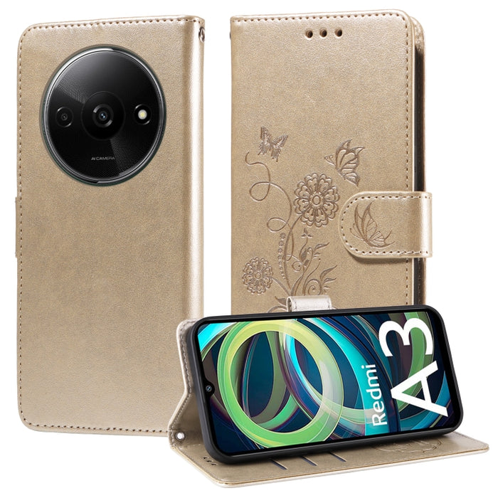 Funda de cuero para teléfono con diseño de flores de mariposa en relieve, For Xiaomi Poco C61 4G / Redmi A3 4G, For Xiaomi Poco M6 Pro 4G, For Xiaomi Poco C65 / M6 5G, For Xiaomi Poco X6 Pro / Redmi K70E, For Xiaomi Poco X6 5G                          ...