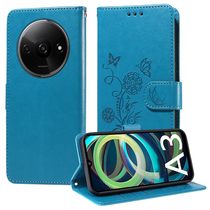 Funda de cuero para teléfono con diseño de flores de mariposa en relieve, For Xiaomi Poco C61 4G / Redmi A3 4G, For Xiaomi Poco M6 Pro 4G, For Xiaomi Poco C65 / M6 5G, For Xiaomi Poco X6 Pro / Redmi K70E, For Xiaomi Poco X6 5G                          ...