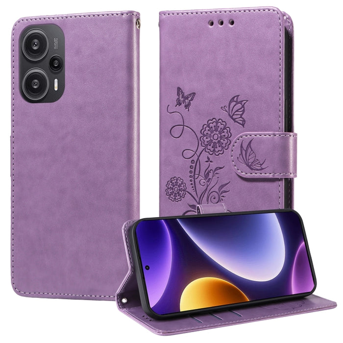 Funda de cuero para teléfono con diseño de flores de mariposa en relieve, For Xiaomi Poco C61 4G / Redmi A3 4G, For Xiaomi Poco M6 Pro 4G, For Xiaomi Poco C65 / M6 5G, For Xiaomi Poco X6 Pro / Redmi K70E, For Xiaomi Poco X6 5G                          ...