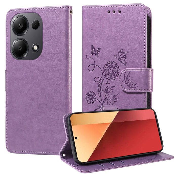 Funda de cuero para teléfono con diseño de flores de mariposa en relieve, For Xiaomi Poco C61 4G / Redmi A3 4G, For Xiaomi Poco M6 Pro 4G, For Xiaomi Poco C65 / M6 5G, For Xiaomi Poco X6 Pro / Redmi K70E, For Xiaomi Poco X6 5G                          ...