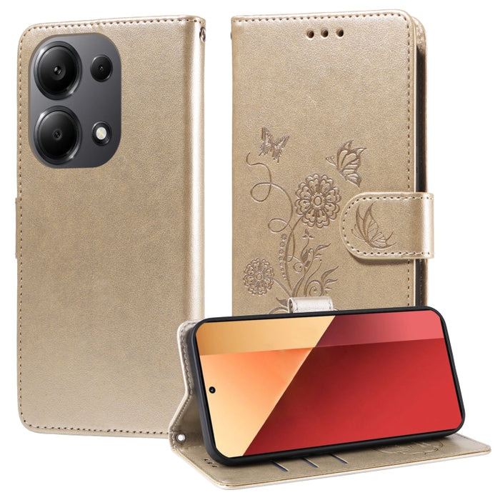 Funda de cuero para teléfono con diseño de flores de mariposa en relieve, For Xiaomi Poco C61 4G / Redmi A3 4G, For Xiaomi Poco M6 Pro 4G, For Xiaomi Poco C65 / M6 5G, For Xiaomi Poco X6 Pro / Redmi K70E, For Xiaomi Poco X6 5G                          ...