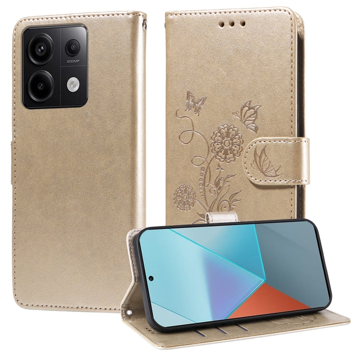 Funda de cuero para teléfono con diseño de flores de mariposa en relieve, For Xiaomi Poco C61 4G / Redmi A3 4G, For Xiaomi Poco M6 Pro 4G, For Xiaomi Poco C65 / M6 5G, For Xiaomi Poco X6 Pro / Redmi K70E, For Xiaomi Poco X6 5G                          ...