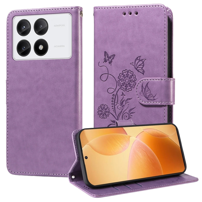 Funda de cuero para teléfono con diseño de flores de mariposa en relieve, For Xiaomi Poco C61 4G / Redmi A3 4G, For Xiaomi Poco M6 Pro 4G, For Xiaomi Poco C65 / M6 5G, For Xiaomi Poco X6 Pro / Redmi K70E, For Xiaomi Poco X6 5G                          ...