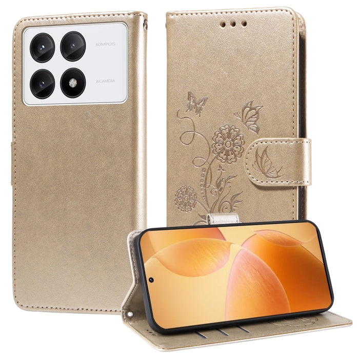 Funda de cuero para teléfono con diseño de flores de mariposa en relieve, For Xiaomi Poco C61 4G / Redmi A3 4G, For Xiaomi Poco M6 Pro 4G, For Xiaomi Poco C65 / M6 5G, For Xiaomi Poco X6 Pro / Redmi K70E, For Xiaomi Poco X6 5G                          ...