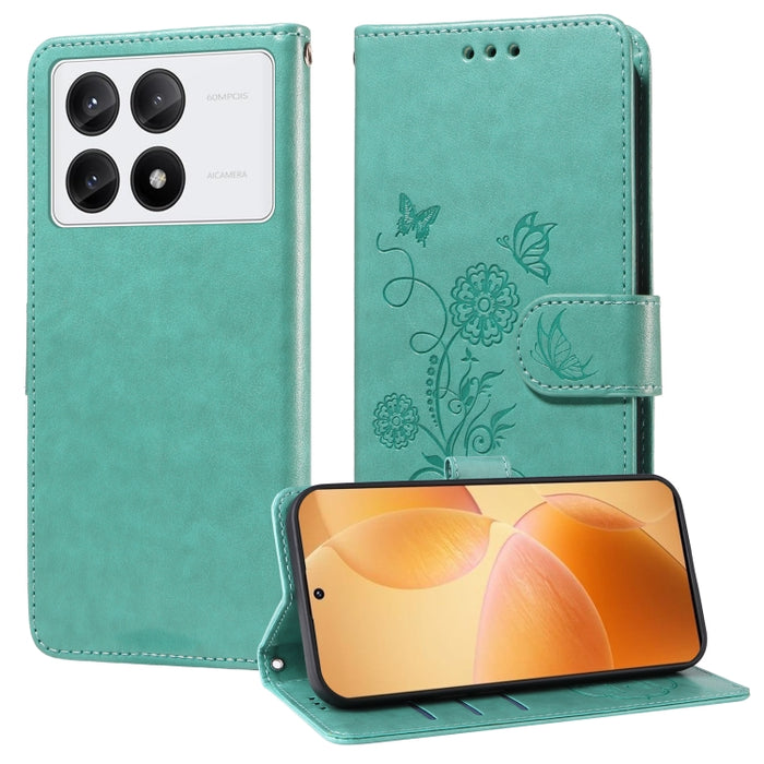 Funda de cuero para teléfono con diseño de flores de mariposa en relieve, For Xiaomi Poco C61 4G / Redmi A3 4G, For Xiaomi Poco M6 Pro 4G, For Xiaomi Poco C65 / M6 5G, For Xiaomi Poco X6 Pro / Redmi K70E, For Xiaomi Poco X6 5G                          ...