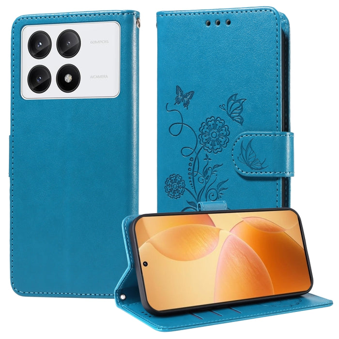 Funda de cuero para teléfono con diseño de flores de mariposa en relieve, For Xiaomi Poco C61 4G / Redmi A3 4G, For Xiaomi Poco M6 Pro 4G, For Xiaomi Poco C65 / M6 5G, For Xiaomi Poco X6 Pro / Redmi K70E, For Xiaomi Poco X6 5G                          ...