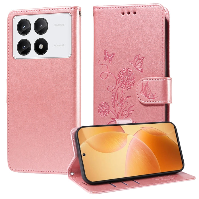 Funda de cuero para teléfono con diseño de flores de mariposa en relieve, For Xiaomi Poco C61 4G / Redmi A3 4G, For Xiaomi Poco M6 Pro 4G, For Xiaomi Poco C65 / M6 5G, For Xiaomi Poco X6 Pro / Redmi K70E, For Xiaomi Poco X6 5G                          ...