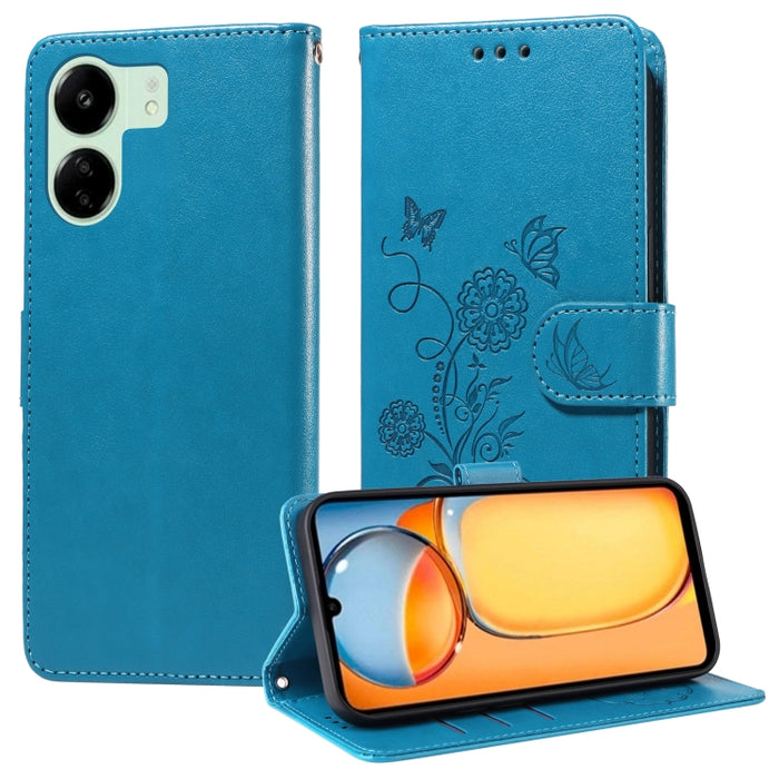 Funda de cuero para teléfono con diseño de flores de mariposa en relieve, For Xiaomi Poco C61 4G / Redmi A3 4G, For Xiaomi Poco M6 Pro 4G, For Xiaomi Poco C65 / M6 5G, For Xiaomi Poco X6 Pro / Redmi K70E, For Xiaomi Poco X6 5G                          ...